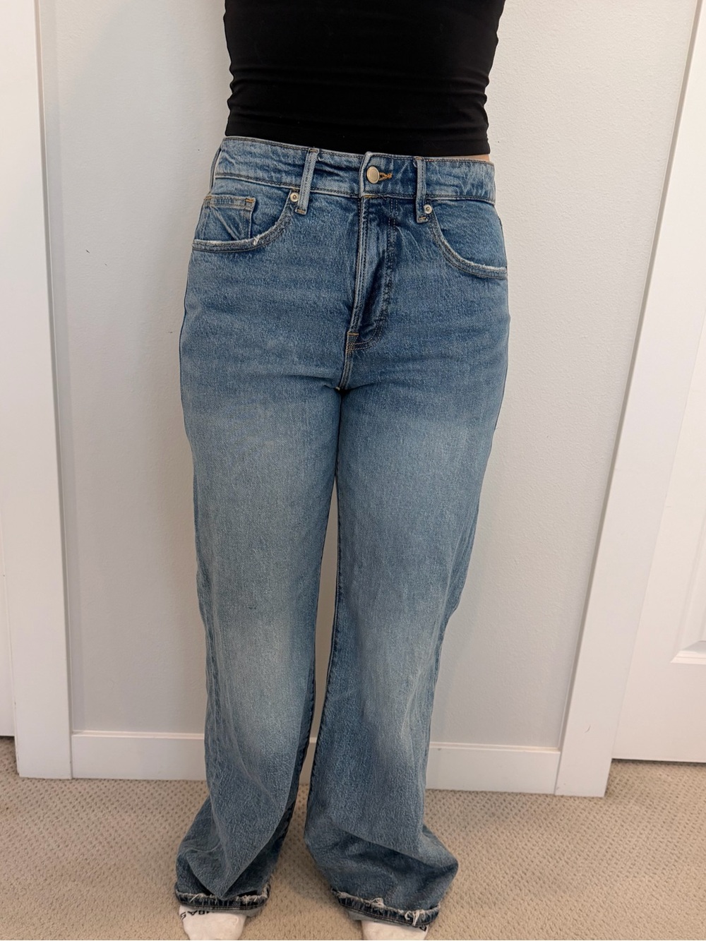 Good American Light Blue High-Rise Wide Leg Jeans